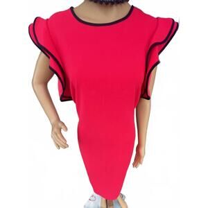 NEW ALLEN KAY women's flare sleeve dress in raspberry navy